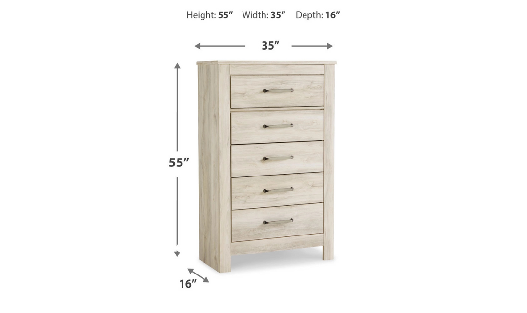 Ashley Bellaby 5 Drawer Chest in Whitewash-Jennifer Furniture