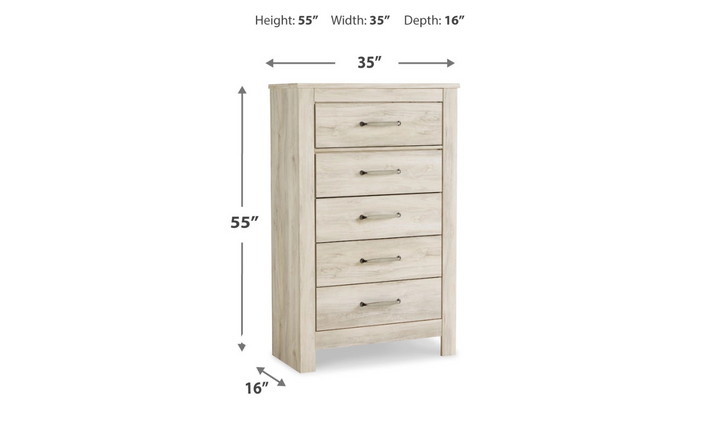 Ashley Bellaby 5 Drawer Chest in Whitewash-Jennifer Furniture