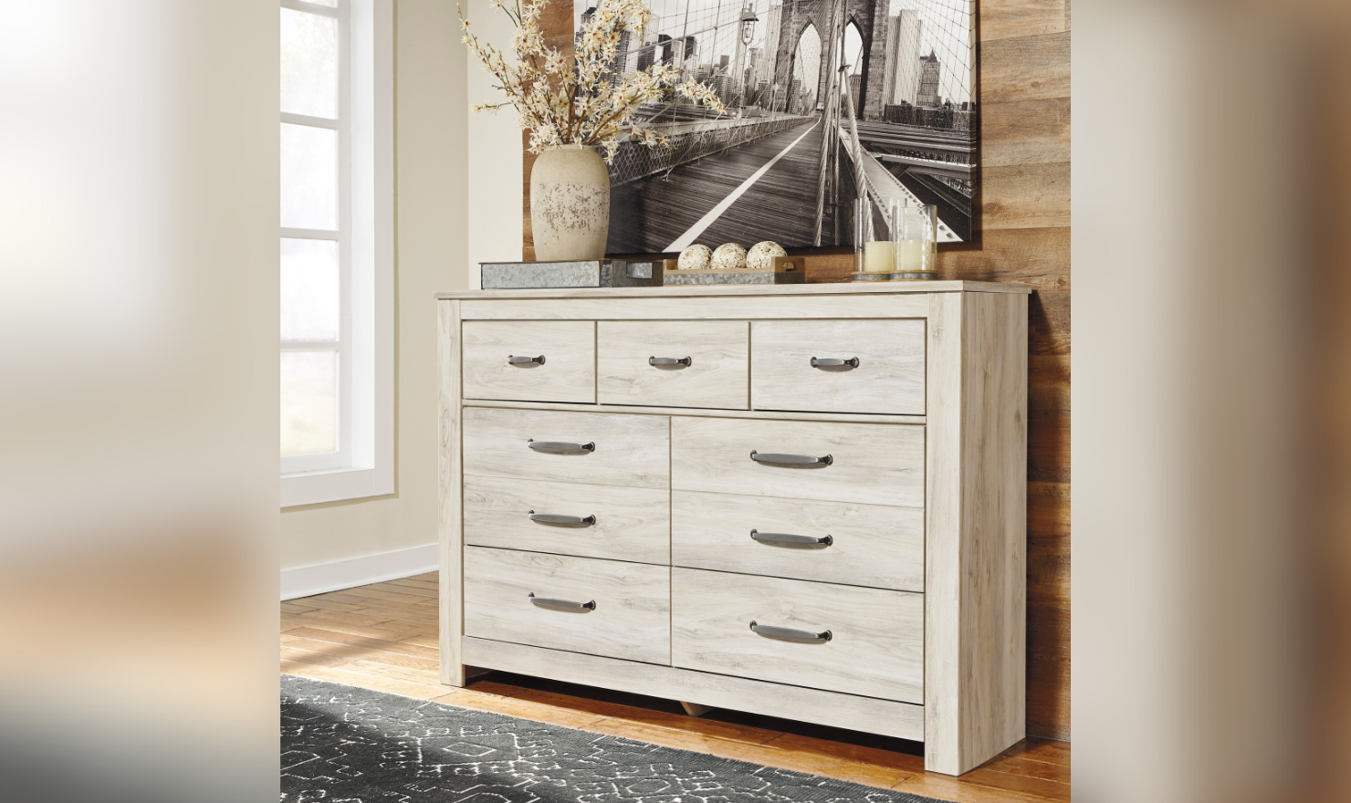 Ashley Bellaby 7 Drawer Bedroom Dresser in Whitewash-Jennifer Furniture