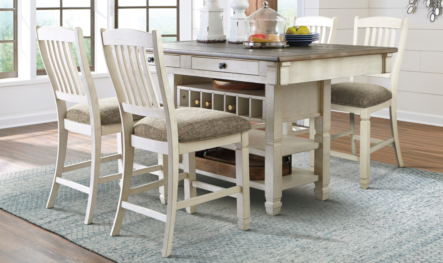 Ashley Bolanburg Counter Height 4-Seater Dining Set with 4 Drawers-Jennifer Furniture