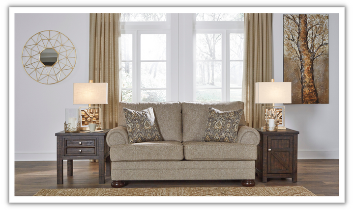 Ashley  Kananwood Oatmeal Fabric Loveseat with Rolled Arms-Jennifer Furniture