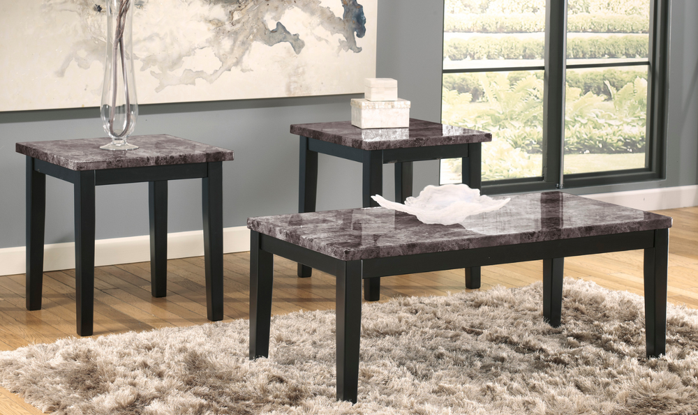 Modern Heritage Maysville Faux Marble Top Coffee Table Set in Black Jennifer Furniture