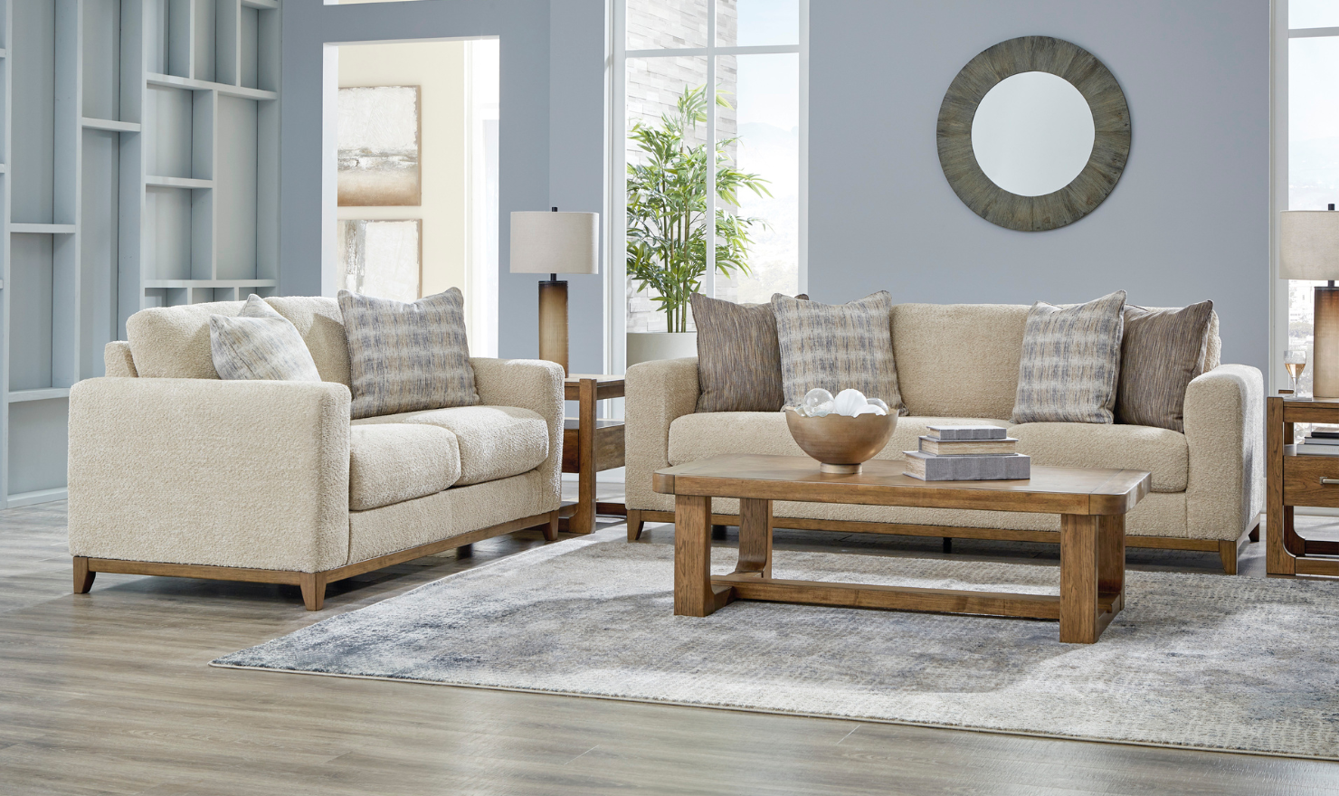 Ashley  Parklynn Stationary Fabric Living Room Set in Light Brown-Jennifer Furniture