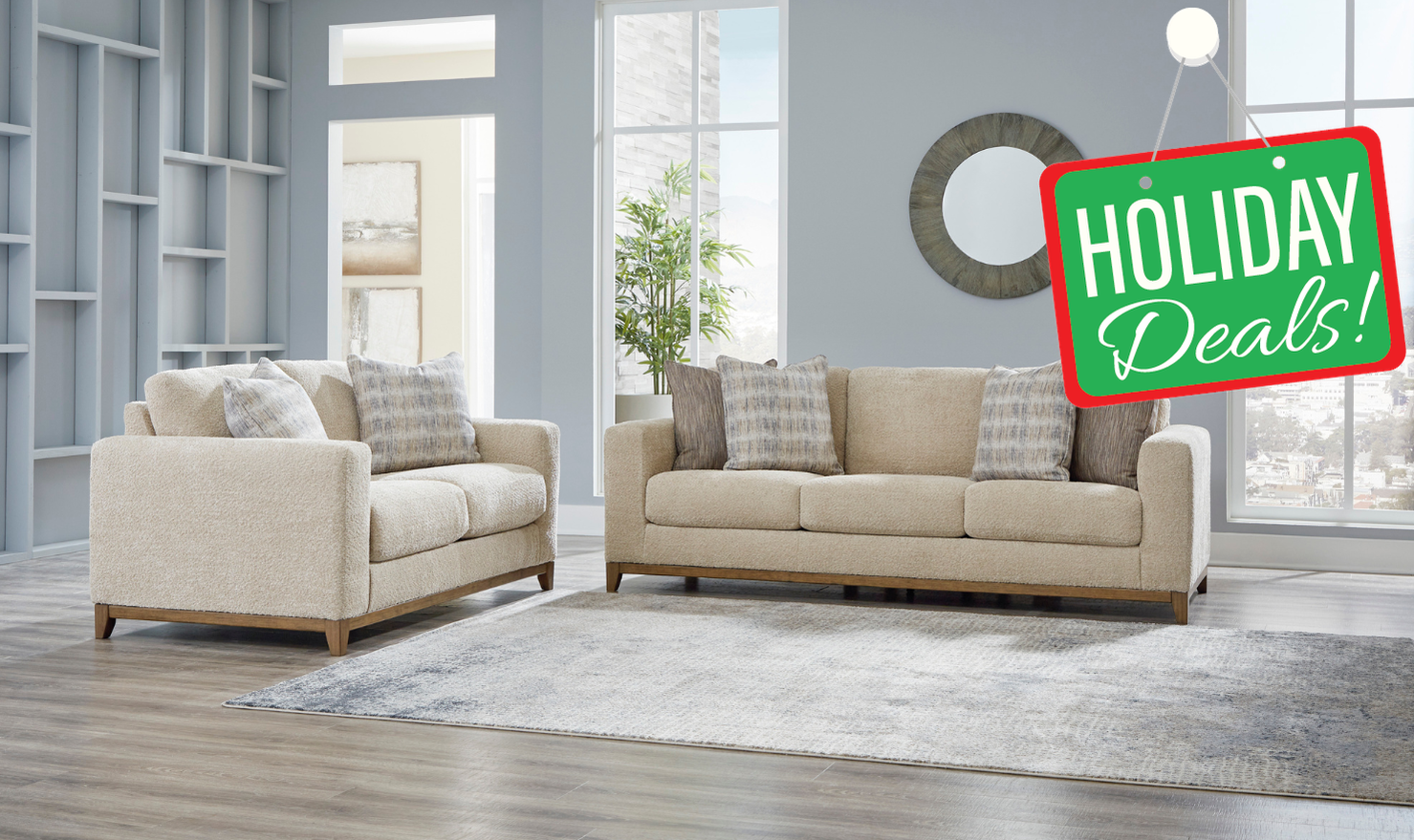 Ashley  Parklynn Stationary Fabric Living Room Set in Light Brown-Jennifer Furniture