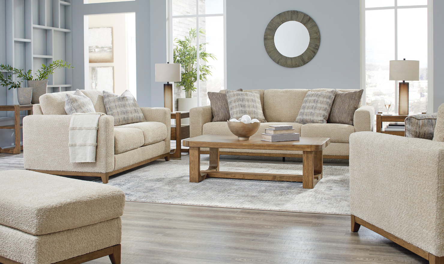 Ashley  Parklynn Stationary Fabric Living Room Set in Light Brown-Jennifer Furniture