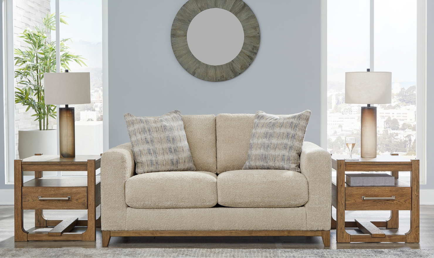 Ashley  Parklynn Stationary Fabric Living Room Set in Light Brown-Jennifer Furniture