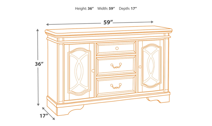 Ashley Realyn 2 Door 3 Drawers Wooden Server in Chipped White-Jennifer Furniture