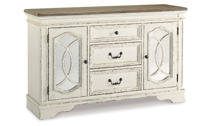 Ashley Realyn 2 Door 3 Drawers Wooden Server in Chipped White-Jennifer Furniture