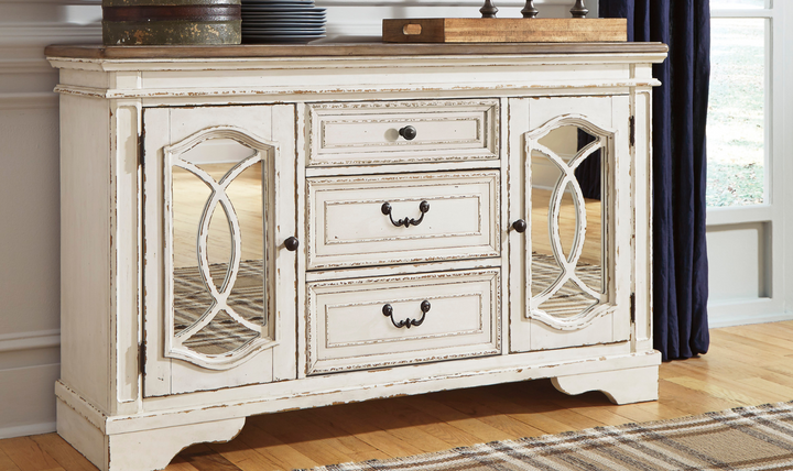 Ashley Realyn 2 Door 3 Drawers Wooden Server in Chipped White-Jennifer Furniture
