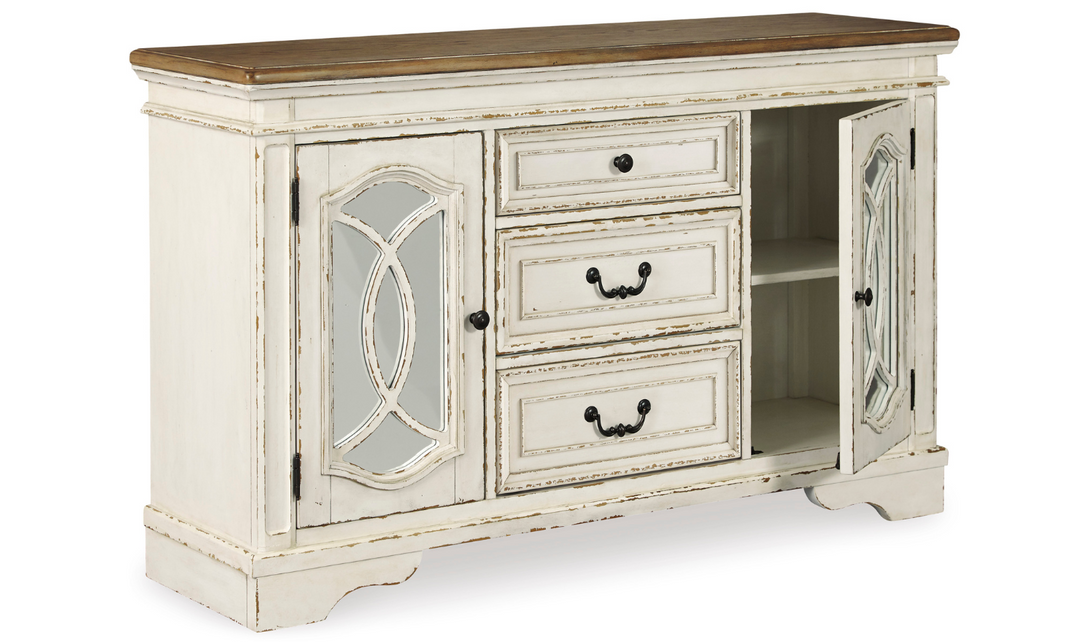 Ashley Realyn 2 Door 3 Drawers Wooden Server in Chipped White-Jennifer Furniture