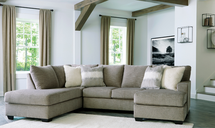Ashley Creswell 2-Piece Polyester Sectional with Chaise in Stone