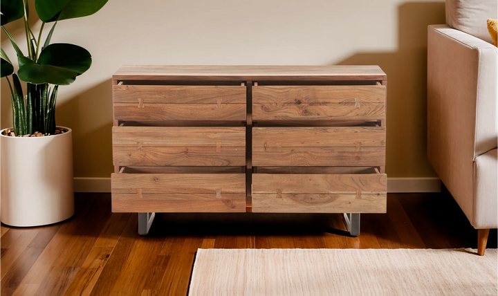Aspen 58" Six Drawer Dresser With Steel base-Jennifer Furniture
