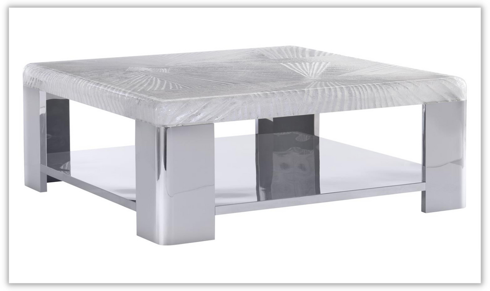 Aura Gray Square Cocktail Table with Stainless Steel Legs