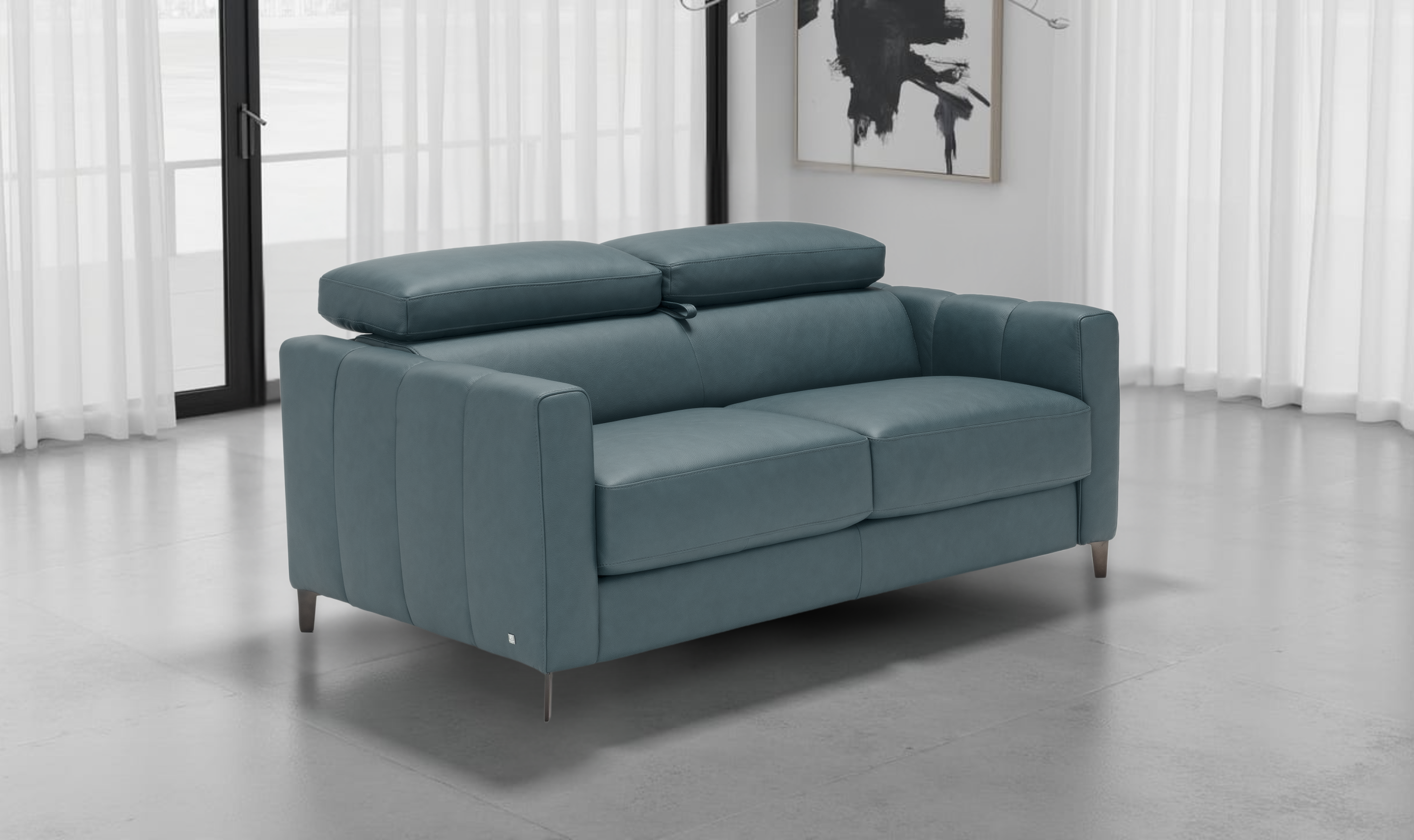 Avelina 2 Seater Leather Sleeper Sofa with Adjustable Headrest-Jennifer Furniture