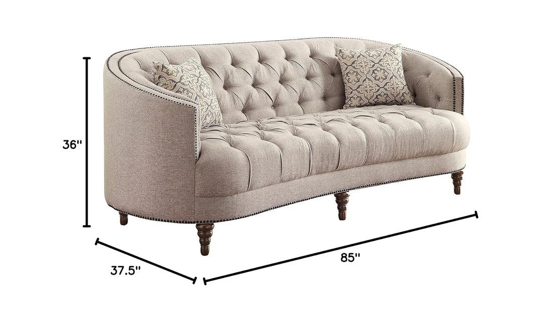 Coaster Avonlea 3-Seater Fabric Tufted Sofa with Recessed Arms