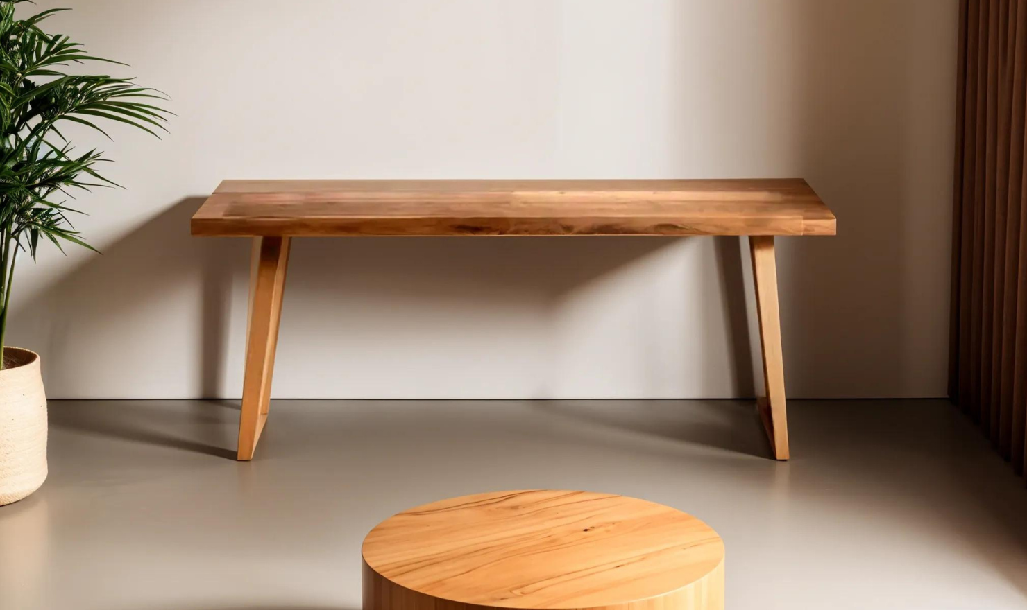 HTD Barcelona Brown Rectangle Wooden Bench with Natural Finish