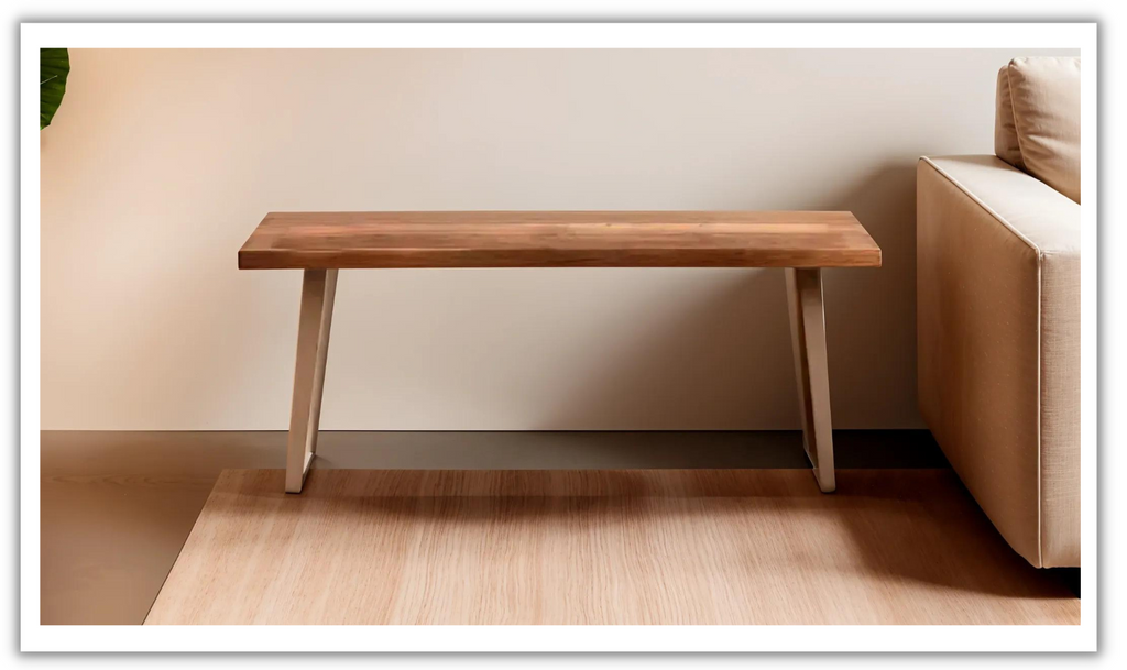 新品　JSF x Manhattan Records Bench HTD Barcelona Brown Rectangle Wooden Bench with Natural Finish