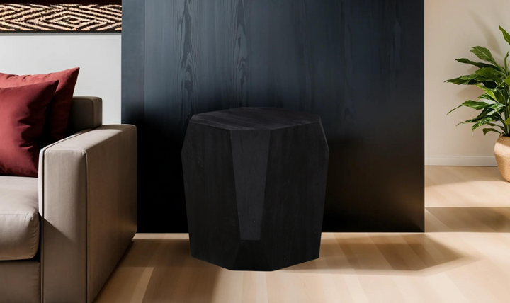 HTD Basalt Geometric Wooden Side Table in Distressed Black- Jennifer Furniture