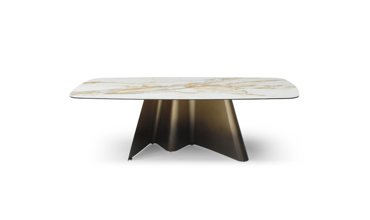 Jennifer Italia Bastione Luxury Marble Inspired Dining Table with Bronze Metallic Base