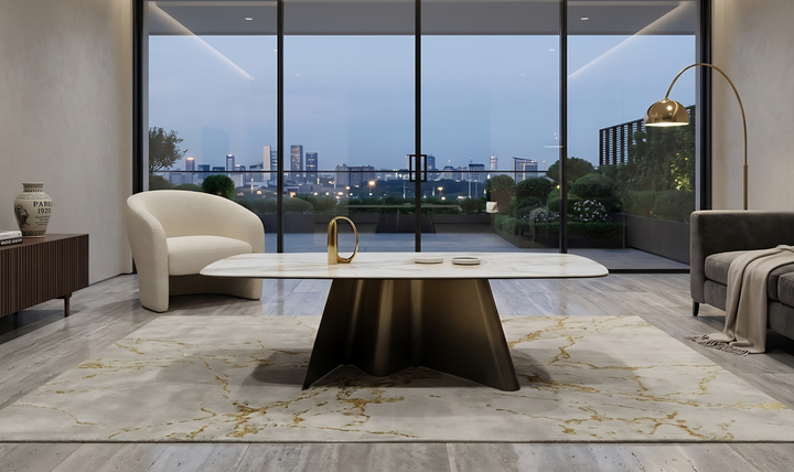 Jennifer Italia Bastione Luxury Marble Inspired Dining Table with Bronze Metallic Base