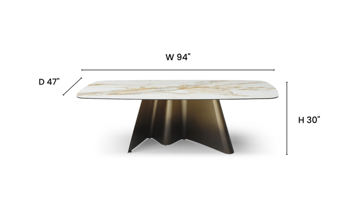 Jennifer Italia Bastione Luxury Marble Inspired Dining Table with Bronze Metallic Base