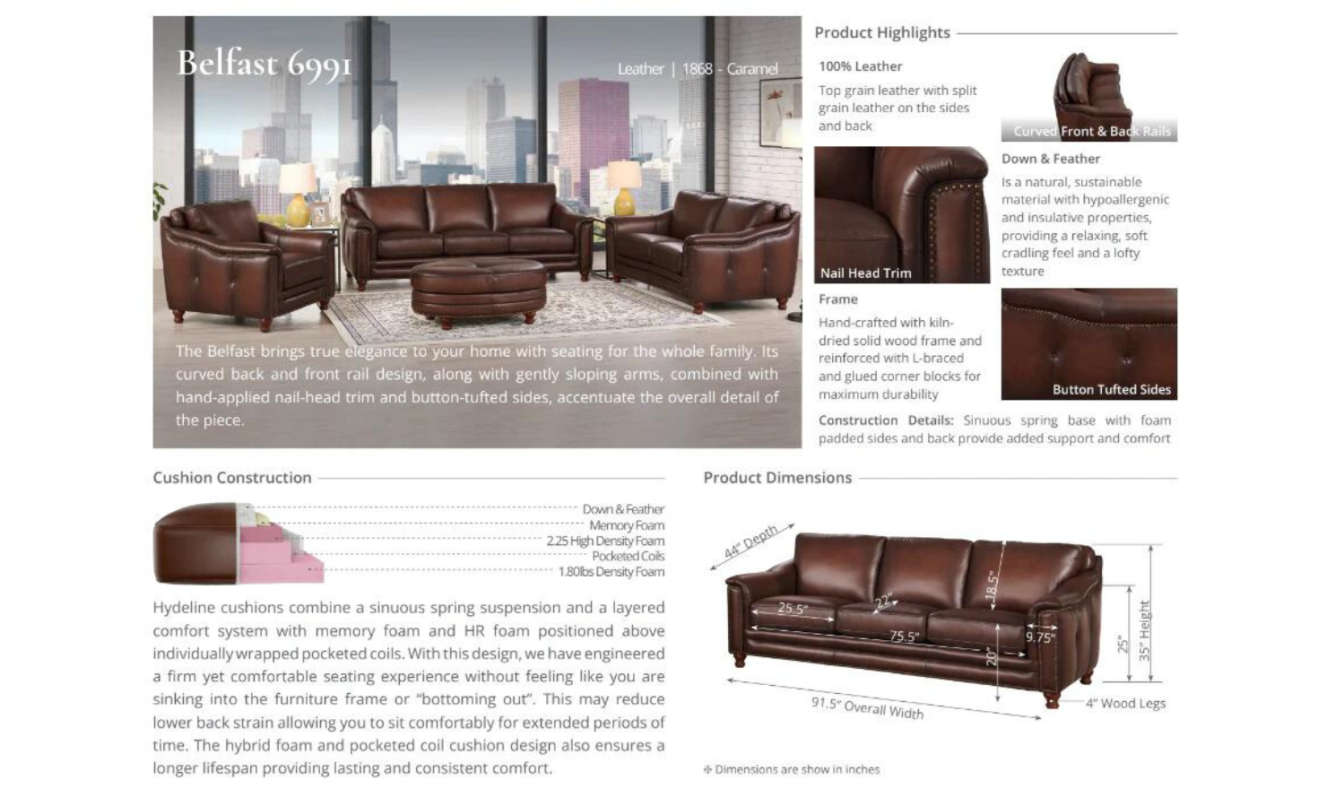 Belfast Leather Living Room Set-Jennifer Furniture