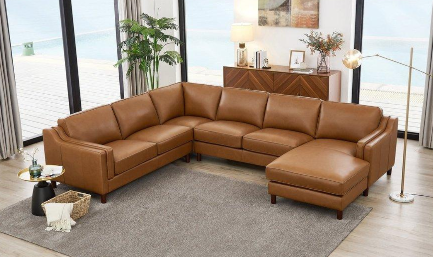 Bella U-Shape Leather Sectional Sofa with Chaise-Jennifer Furniture