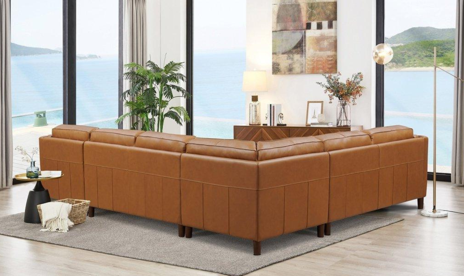 Bella U-Shape Leather Sectional Sofa with Chaise-Jennifer Furniture