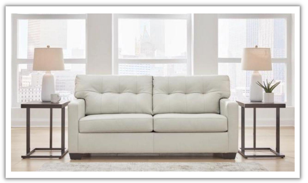 Belziani Tufted Leather Sofa with Track Arms