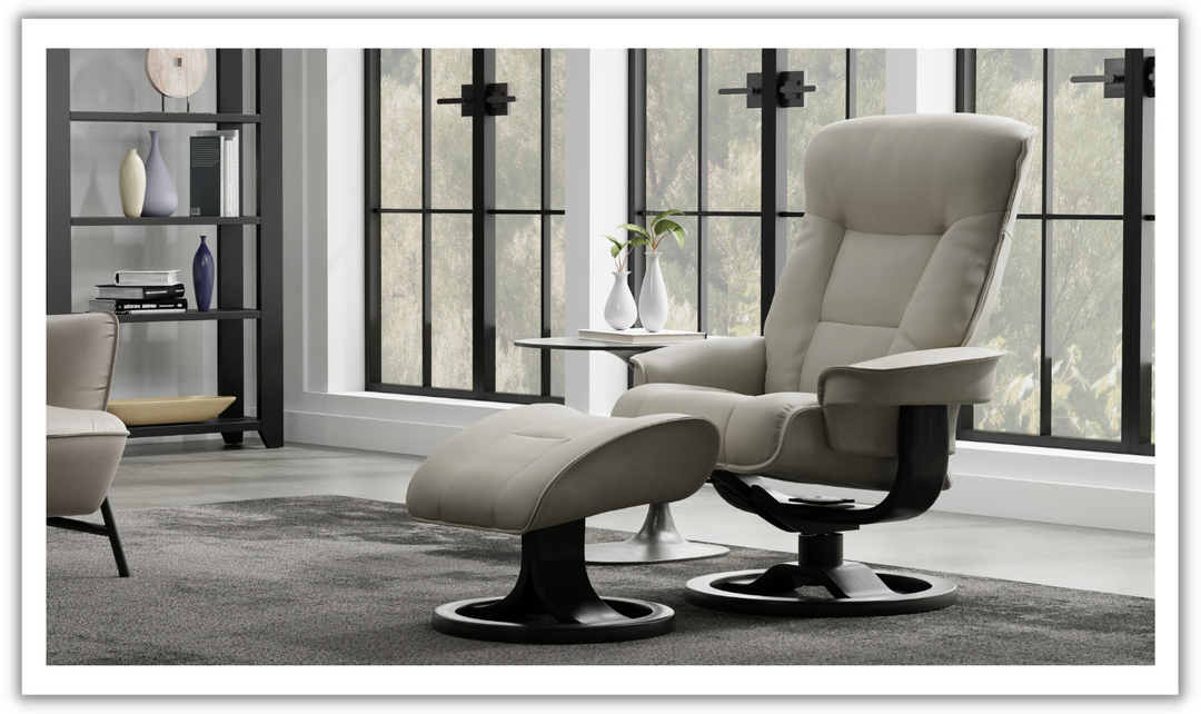 Fjords Bergen R Leather Manual Swivel Recliner Chair with Footstool in Two Sizes-Jennifer Furniture