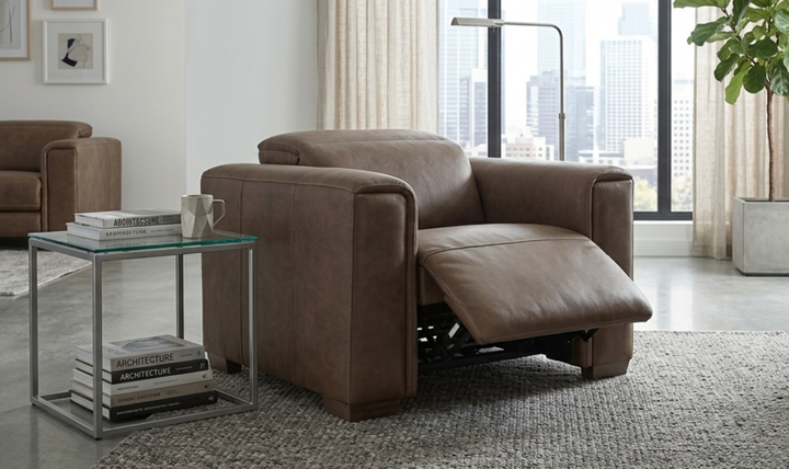 Bernhardt Billings Leather Power Motion Chair with Padded Track Arms-Jennifer