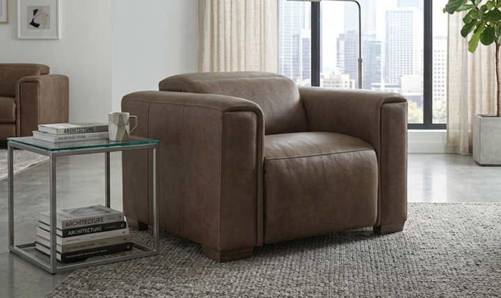 Bernhardt Billings Leather Power Motion Chair with Padded Track Arms-Jennifer