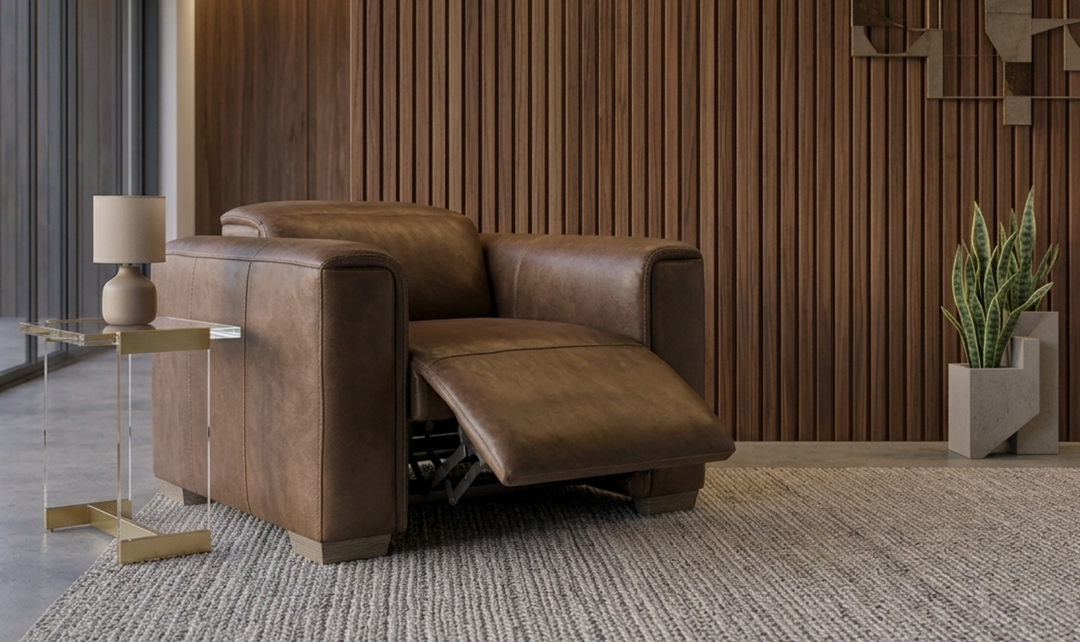 Bernhardt Billings Leather Power Motion Chair with Padded Track Arms-Jennifer