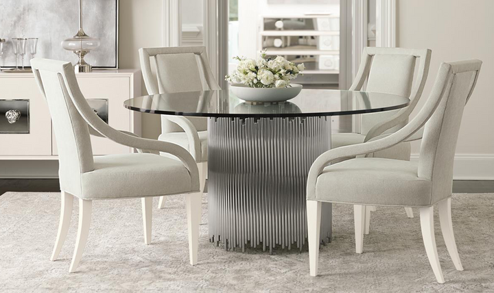 Bernhardt Calista Round Glass Dining Table with Stainless Steel Base