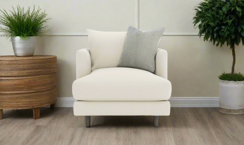 Bernhardt Colette Fabric Beige Chair with Feather Down Cushion & Track Arms