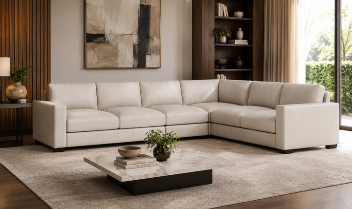 Bernhardt Dawkins L-Shaped Leather Sectional Sofa with Oversized Track Arms - Jennifer Furniture