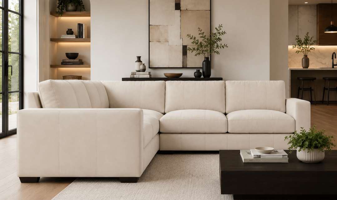 Bernhardt Dawkins L-Shaped Leather Sectional Sofa with Oversized Track Arms - Jennifer Furniture