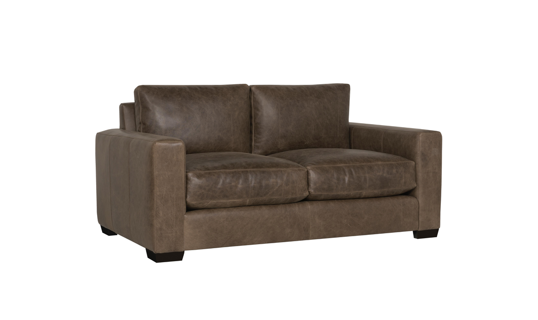 Bernhardt Dawkins Top-Grain Leather Loveseat with Track Arms in Brown - Jennifer Furniture