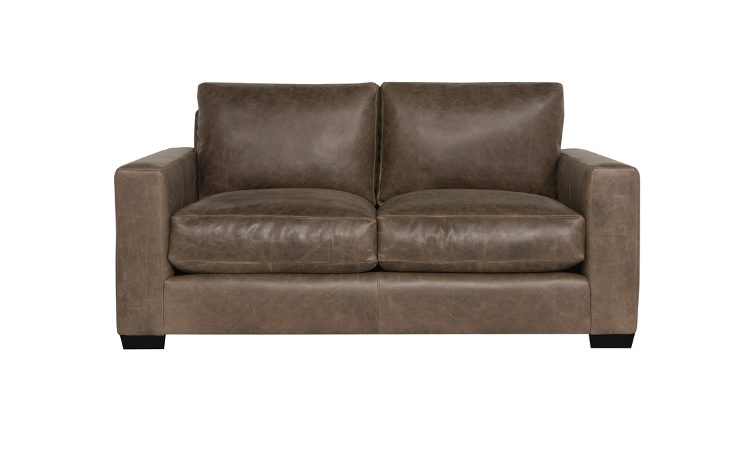 Bernhardt Dawkins Top-Grain Leather Loveseat with Track Arms in Brown - Jennifer Furniture