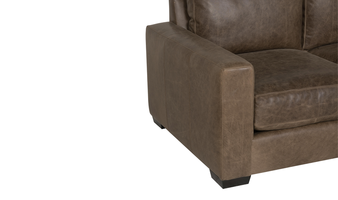 Bernhardt Dawkins Top-Grain Leather Loveseat with Track Arms in Brown - Jennifer Furniture