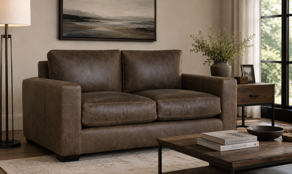 Bernhardt Dawkins Top-Grain Leather Loveseat with Track Arms in Brown - Jennifer Furniture