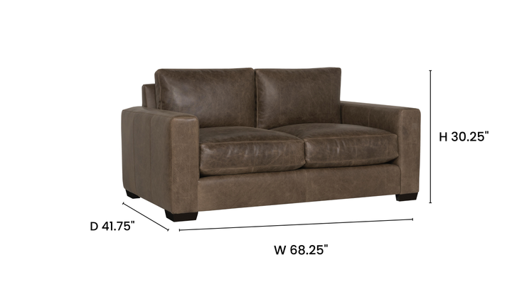 Bernhardt Dawkins Top-Grain Leather Loveseat with Track Arms in Brown - Jennifer Furniture