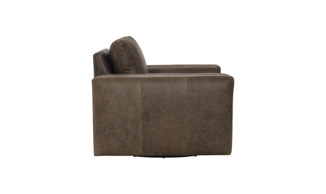 Bernhardt Dawkins Top-Grain Leather Swivel Chair with Track Arms in Brown - Jennifer Furniture