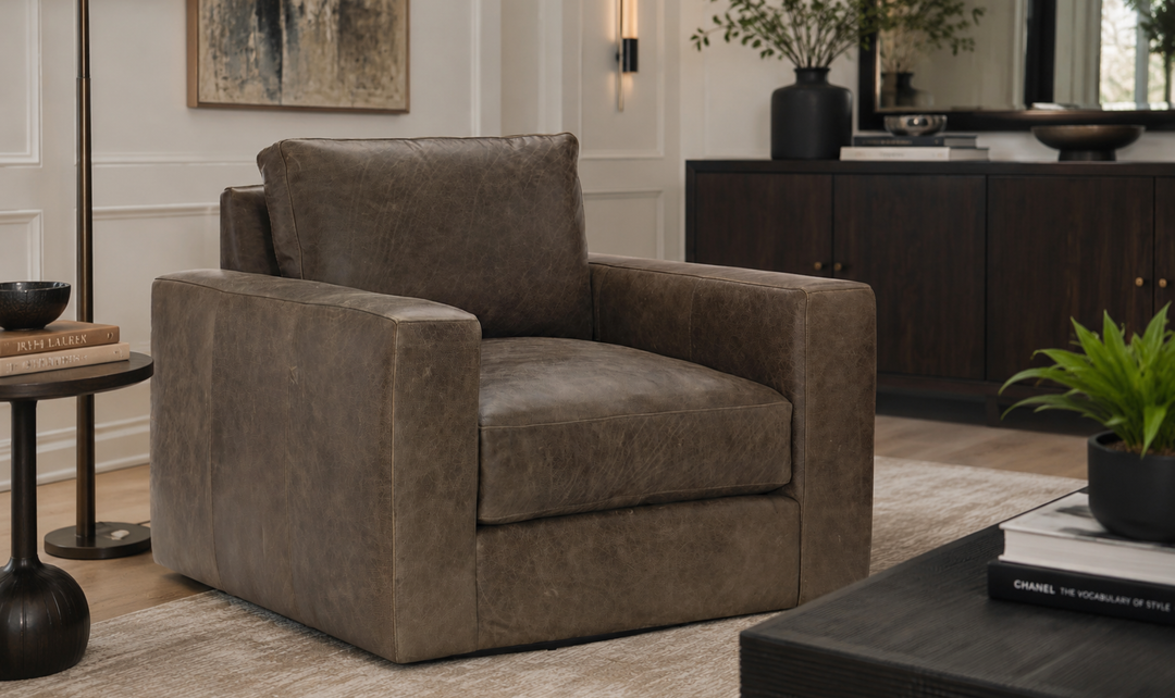 Bernhardt Dawkins Top-Grain Leather Swivel Chair with Track Arms in Brown - Jennifer Furniture