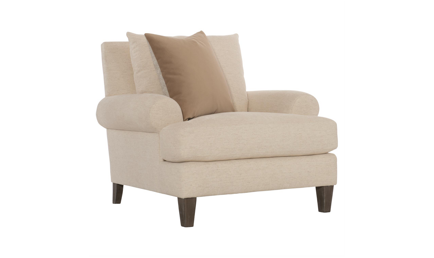 Bernhardt Isabella Fabric Chair with Rolled Arms and Wood Legs