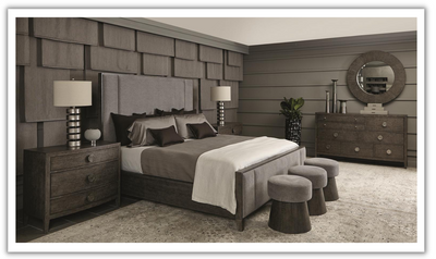 Bernhardt Linea Wood Panel Bed with Polyester Upholstery + Tapered Legs