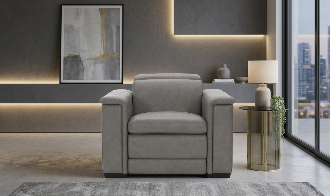 Bernhardt Lioni Leather Power Motion Chair with Pop-Up Headrest