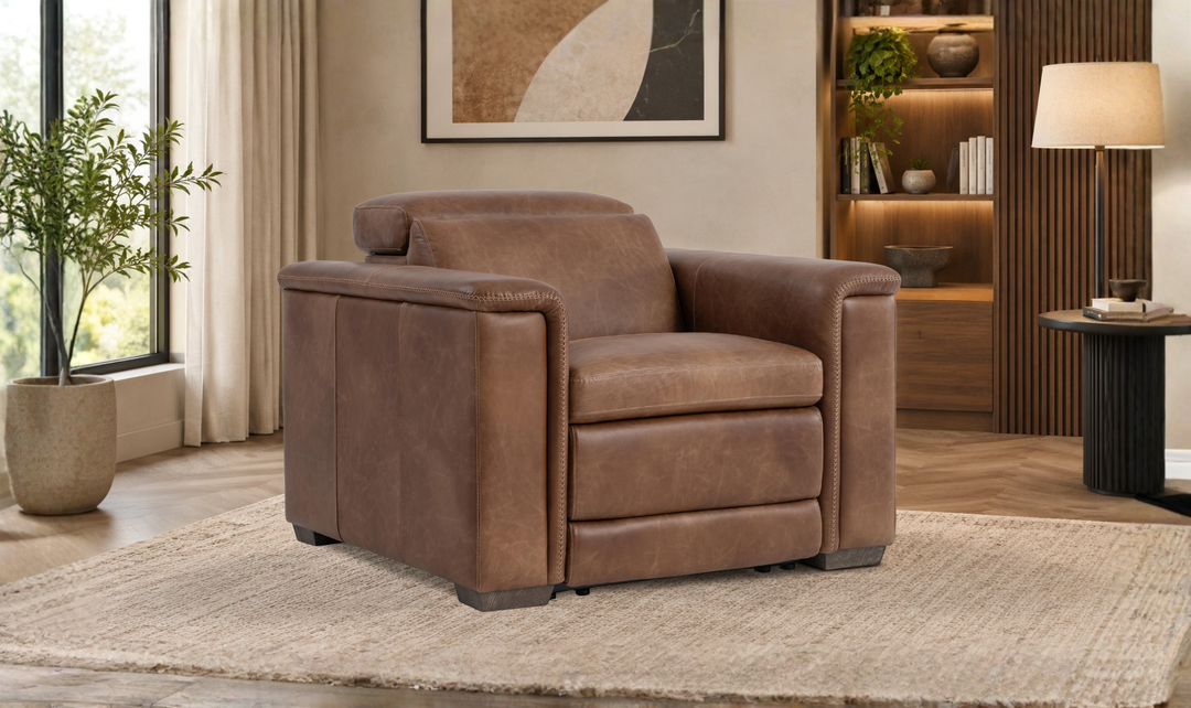Bernhardt Lioni Leather Power Motion Chair with Pop-Up Headrest