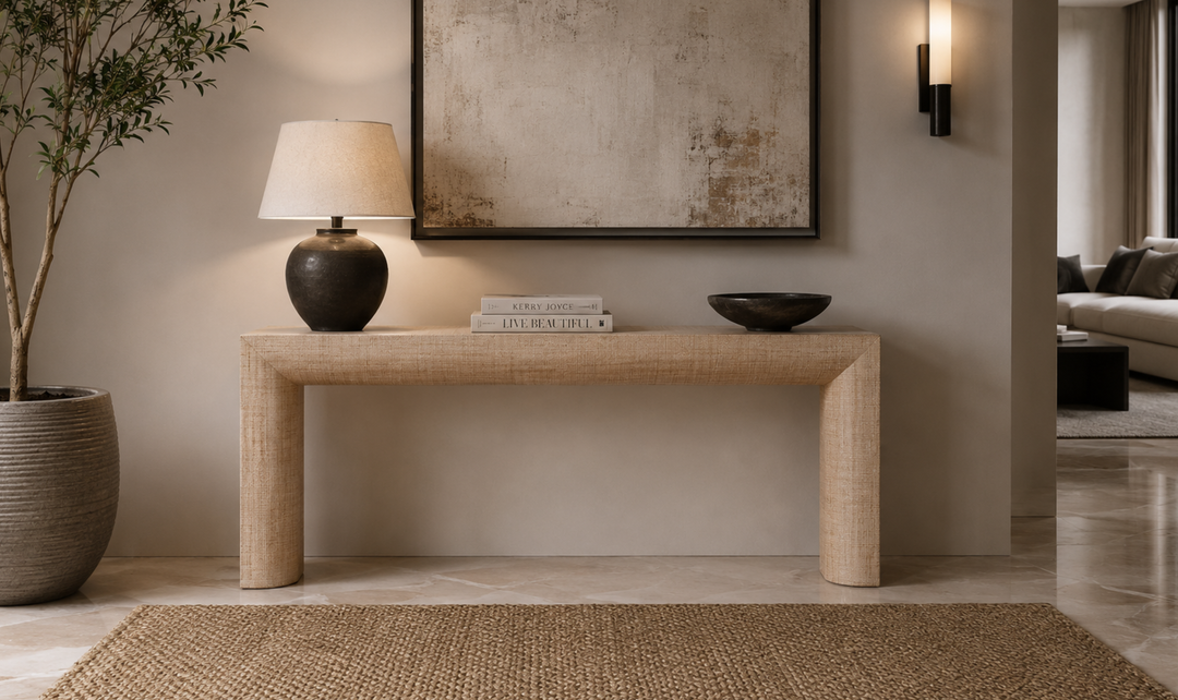 Bernhardt Brasea Raffia Wrapped Console Table