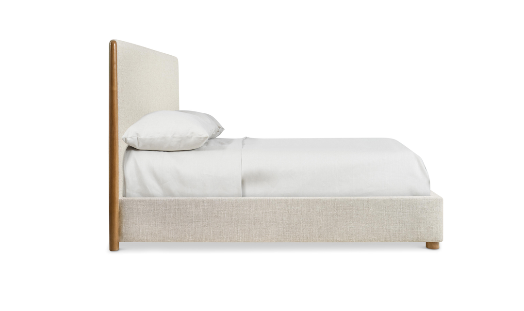 Bernhardt Brasea Upholstered King Panel Bed with Mahogany Wood Frame